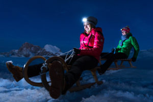 Slittino al chiaro di luna sull'Alpe di Siusi