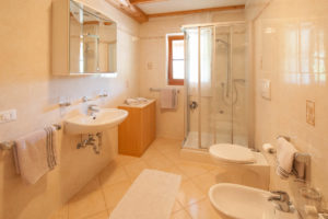 Bagno dell'appartamento al agriturismo Grafaierhof